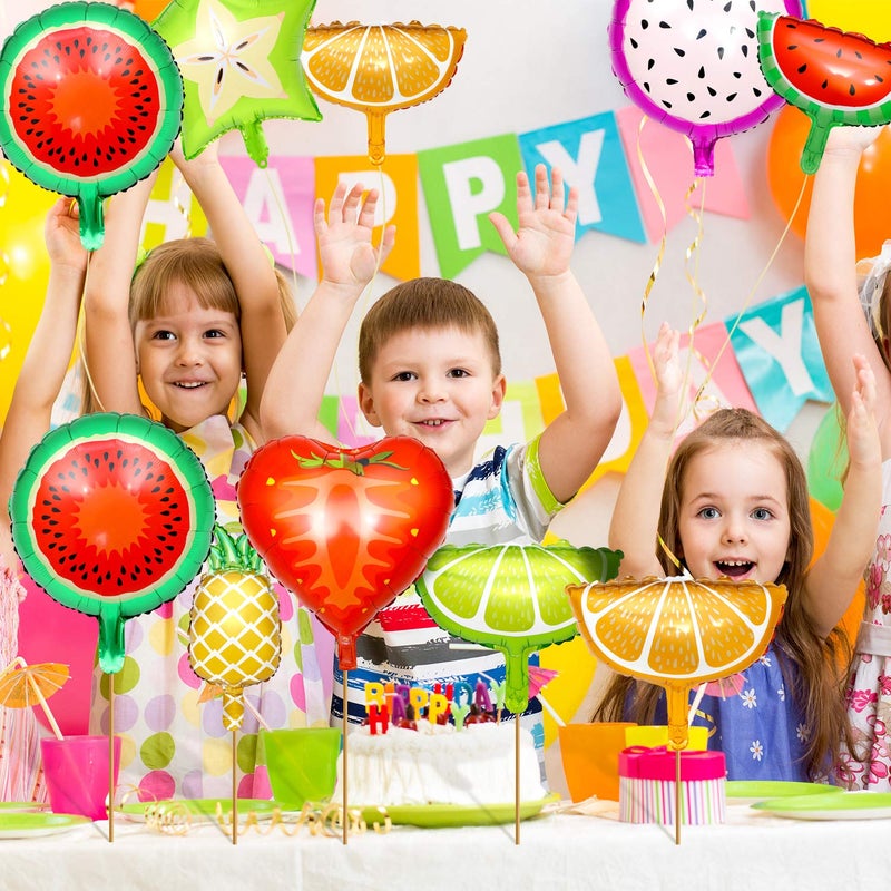 Hsei 30 Pieces Dancing Fruit Birthday Decorations Tropical Fruit Balloons Aluminum Foil Balloons Tutti Fruitage Party Decorations for Birthday Party Favors, 2 Sizes - Image 4